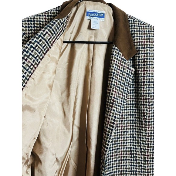 VTG Pendelton Womens Blazer Brown Sz 12 100% Virgin Wool Houndstooth Jacket EUC - Picture 4 of 5
